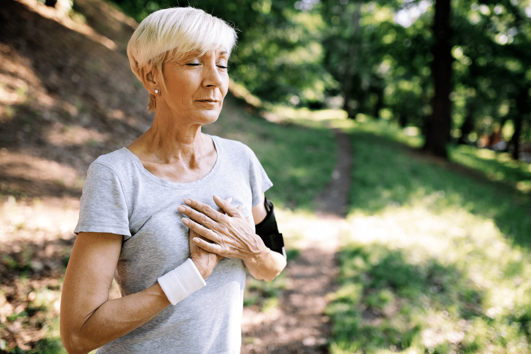 Woman taking deep breath